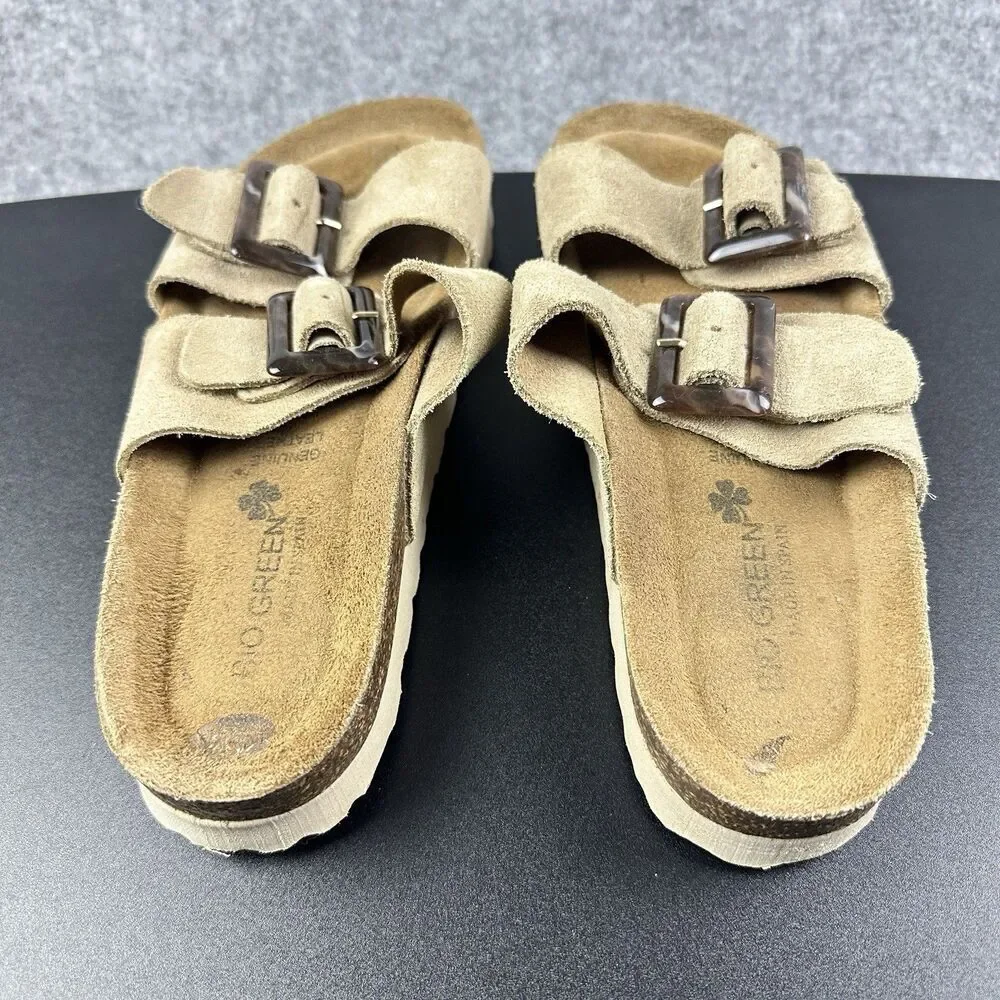 Bio Green Sandals Womens 38 Leather Adjustable Slip On Slides Comfort Shoes US 8